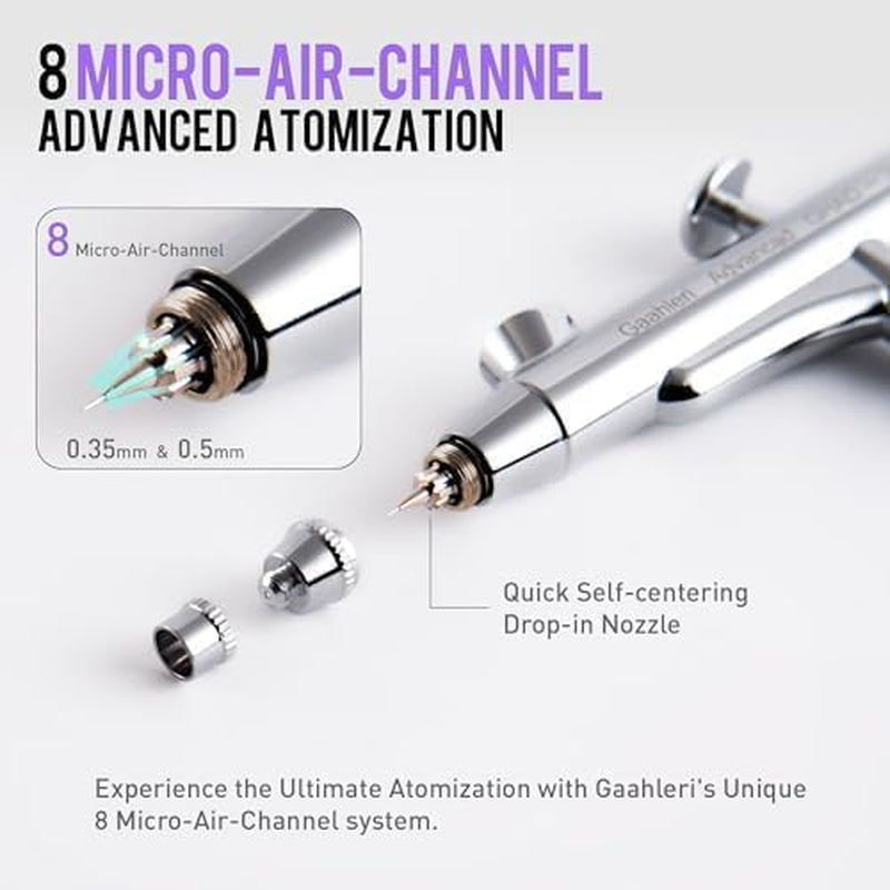 Airbrush Kit, Airbrush Gun Dual-Action Gravity 1/2 &amp; 1/4 Oz Fluid Cup, 0.35 &amp; 0.5 Mm Needle, Cost-Effective Air Brush Set Makeup Nail Art Painting Model Coloring Cake Decor Silver