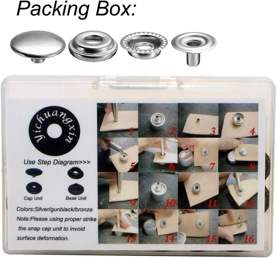 108Pcs 15Mm Stainless Steel Fastener Snap Press Stud Cap Button Marine Boat Canvas Line 24(4 Components, 27Pcs for Each)
