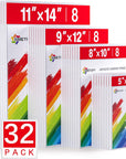 Canvas Boards for Painting 32 Pack, Paint Canvas Panels Set - 5X7, 8X10, 9X12, 11X14 Inches, Pre-Primed 100% Cotton Blank Canvases for Oil Acrylic Watercolor Pouring Paint for Kids & Artists