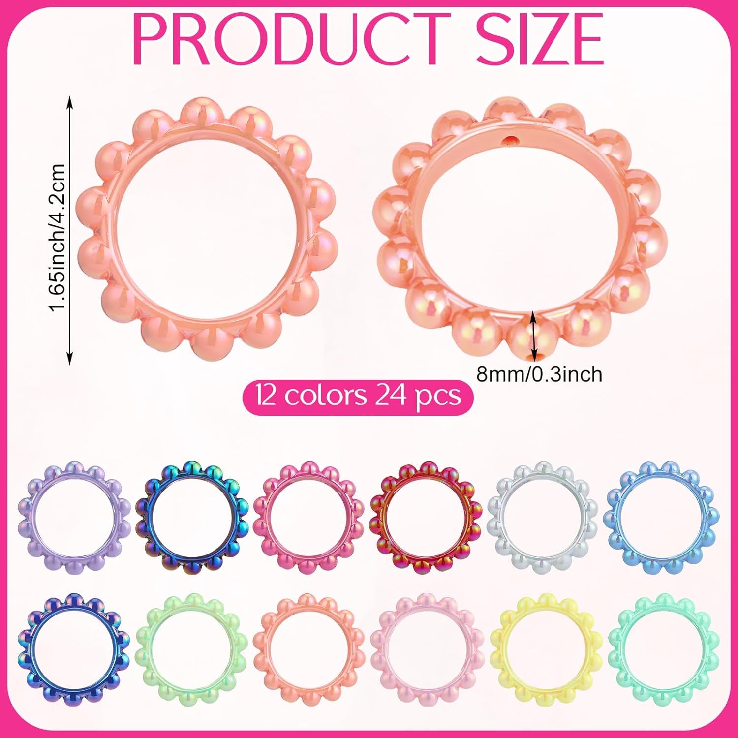 24 Pcs 42 Mm Acrylic Focal Frame Circle Loop with 2 Holes for DIY Beaded Pen Keychain Focal Bead Loop for Pen Jewelry Making Bracelet Car Necklace Craft Hanging (Stylish Colors,Round)