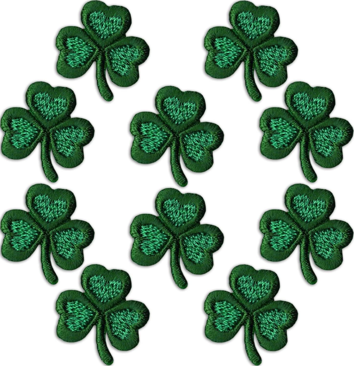 Small Shamrock Patches (10-Pack) Three Leaf Clover St. Patrick'S Day Iron on Appliques for Clothing, Uniforms, Hats, Backpacks, Jackets, Pants, Accessories, Etc.