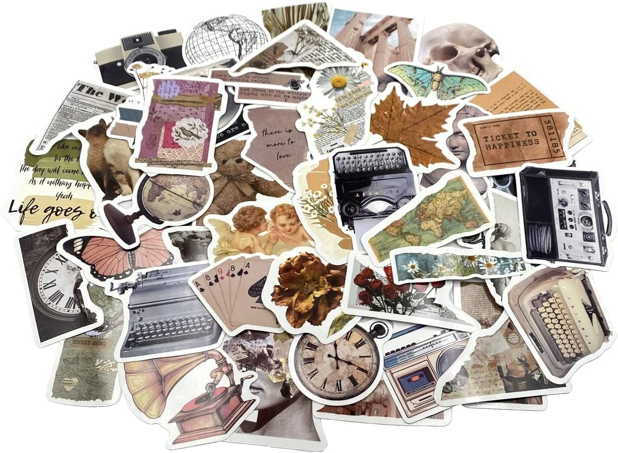 100 Pcs Vintage Stickers, Aesthetic Stickers for Water Bottle, Laptop, Scrapbook, Journaling, Waterproof Vinyl Stickers for Adults Teens