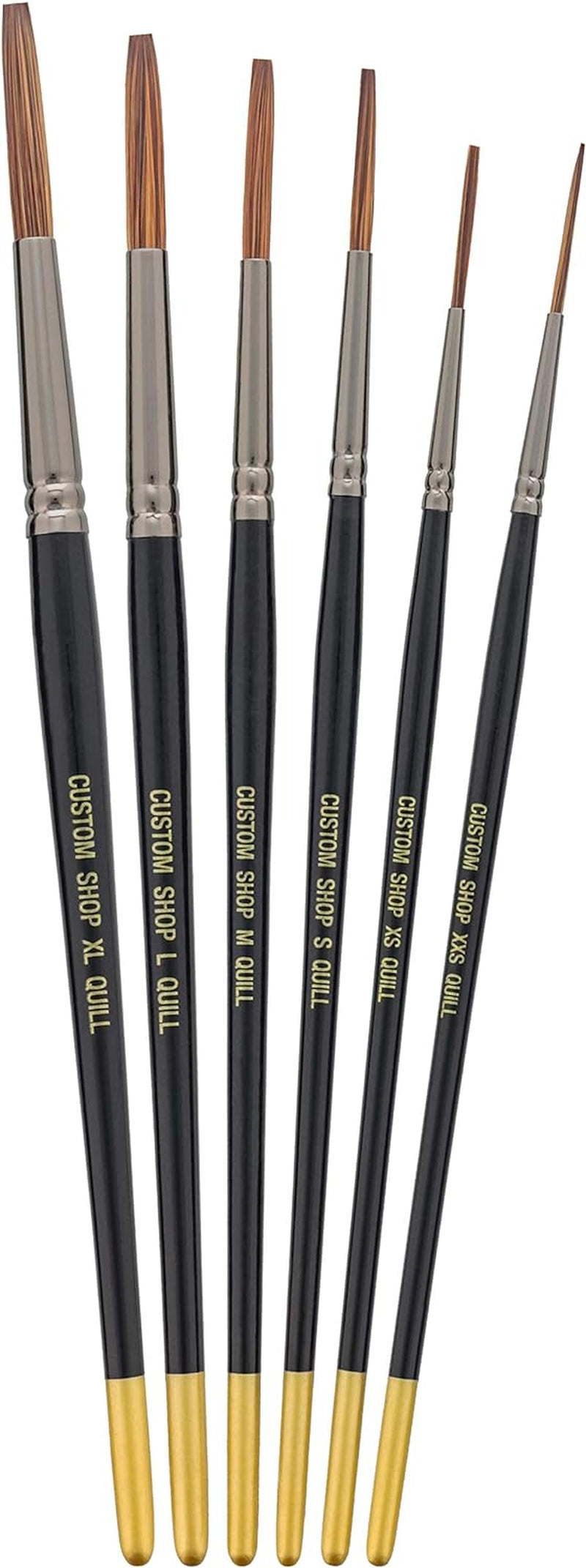 Set of 6 Lettering Quill Brushes for Sign Painting, Sizes XL, LG, MED, SM, XSM, XXSM - Brush Bristle Blend of Squirrel Taklon Hair, Professional Paint Pinstriping Striping Letter Lines Art