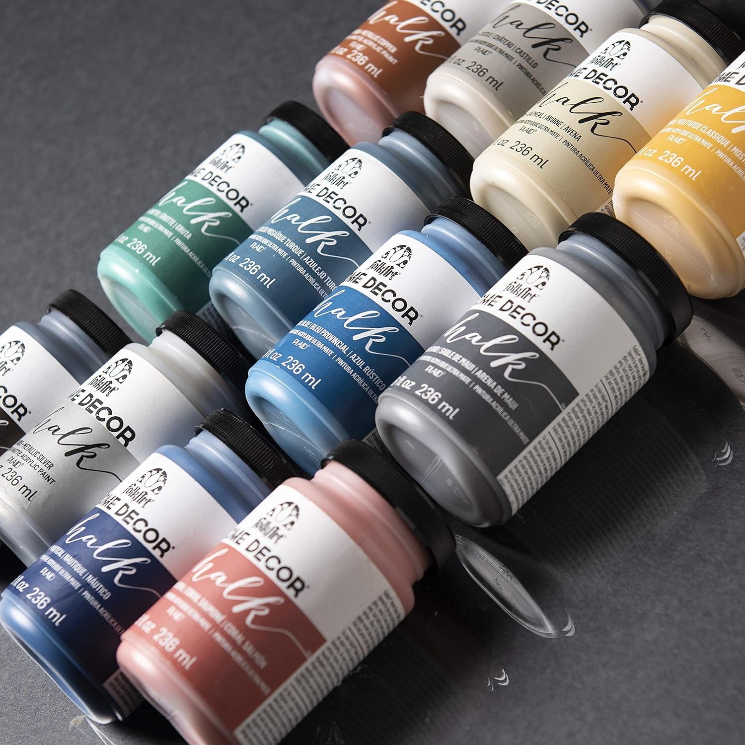 Home Decor Ultra Matte Chalk Finish Acrylic Craft Paint Set Formulated for No-Prep Application, Designed for Beginners and Artists 8 Fl Oz (Pack of 12)