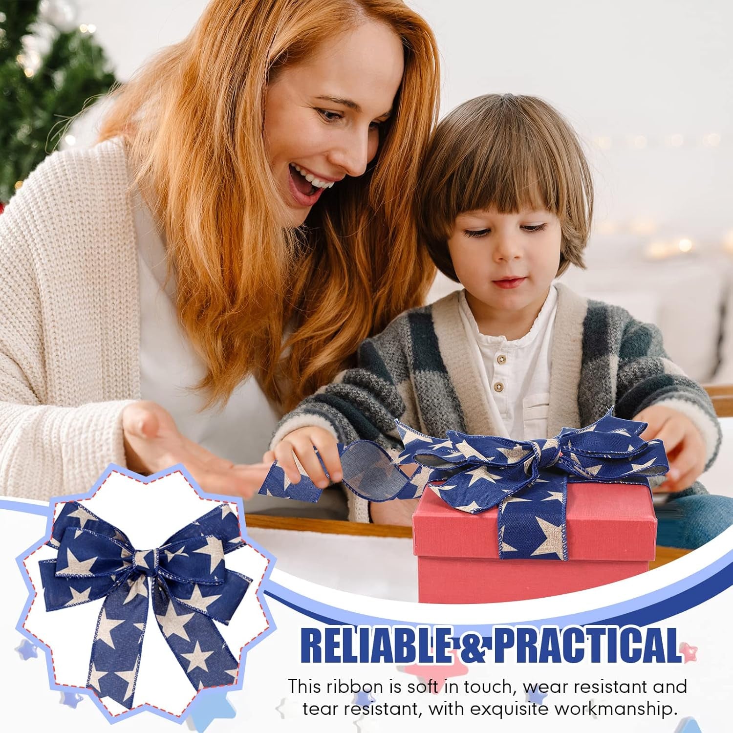 2 Rolls 20 Yard Patriotic Day Ribbon 4Th of July Wreath Ribbon Stars and Stripes Vintage Wired Ribbon Red White Blue American Flag Ribbon for Independence Day DIY Craft Party Decor