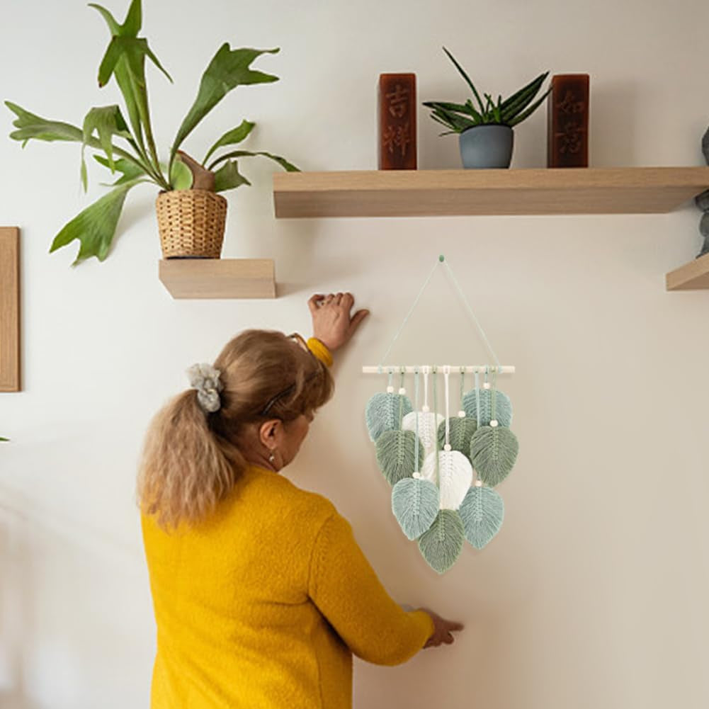 DIY Macrame Leaf Wall Hanging Beginners Macrame Kit Leaf Woven Tapestry Feather Wall Hanging DIY Macrame Kit for Adults Birthday Gift