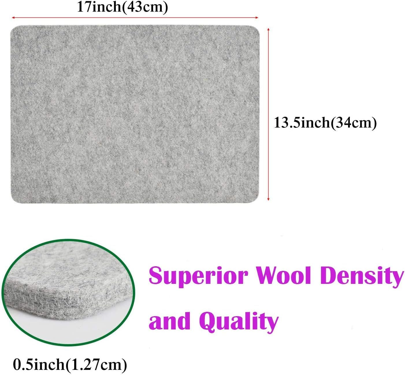 17"X13.5" Wool Pressing Mat 100% New Zealand Felted Wool Ironing Mat Pad Sewing Machine Muffling Mat for Quilting Wooly Felted Iron Board for Retains Heat Great for Quilting &amp; Sewing Projects