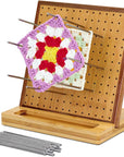 7.8" Crochet Blocking Board with 20 Pins/Pegs, Blocking Board for Crocheting Knitting, Bamboo Granny Square Blocking Boards for Crochet Projects, Wooden Crocheting Accessories Gifts for Crocheters