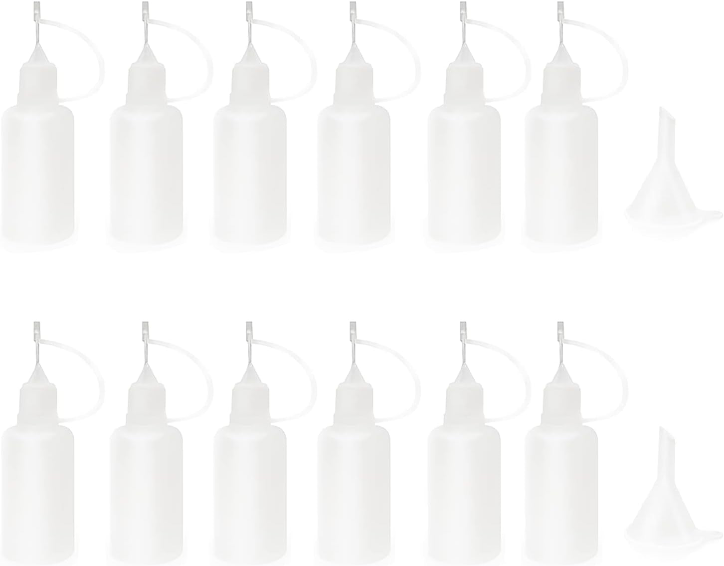 12 Pcs 1 Ounce Precision Tip Applicator Bottles, 30ML Needle Tip Glue Bottles for DIY Paper Quilling Craft, with 2 Mini Funnel, White Lids