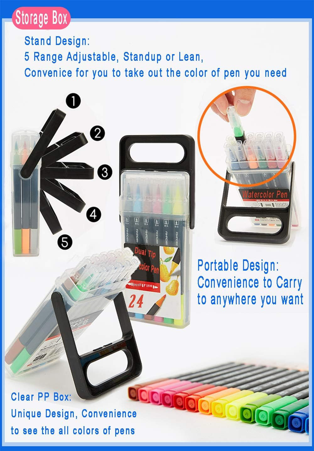 Dual Tip Markers for Kids, Washable Set, Art with Stand Portable Box, Gift for Kids (24 Colours)