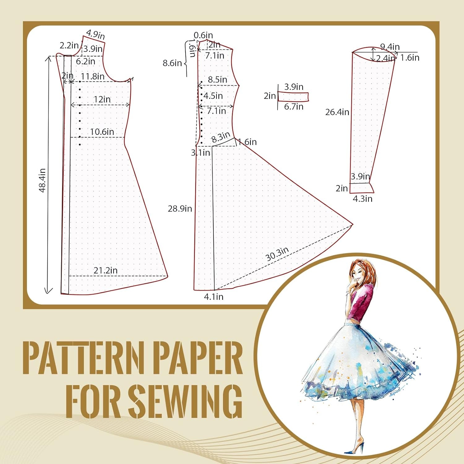 Dotted Pattern Paper for Sewing, 45 Inch X 10 Yards Tracing Paper for Pattern Drafting, Spaced Every Inch Alphanumeric Marking Paper for Dressmaking