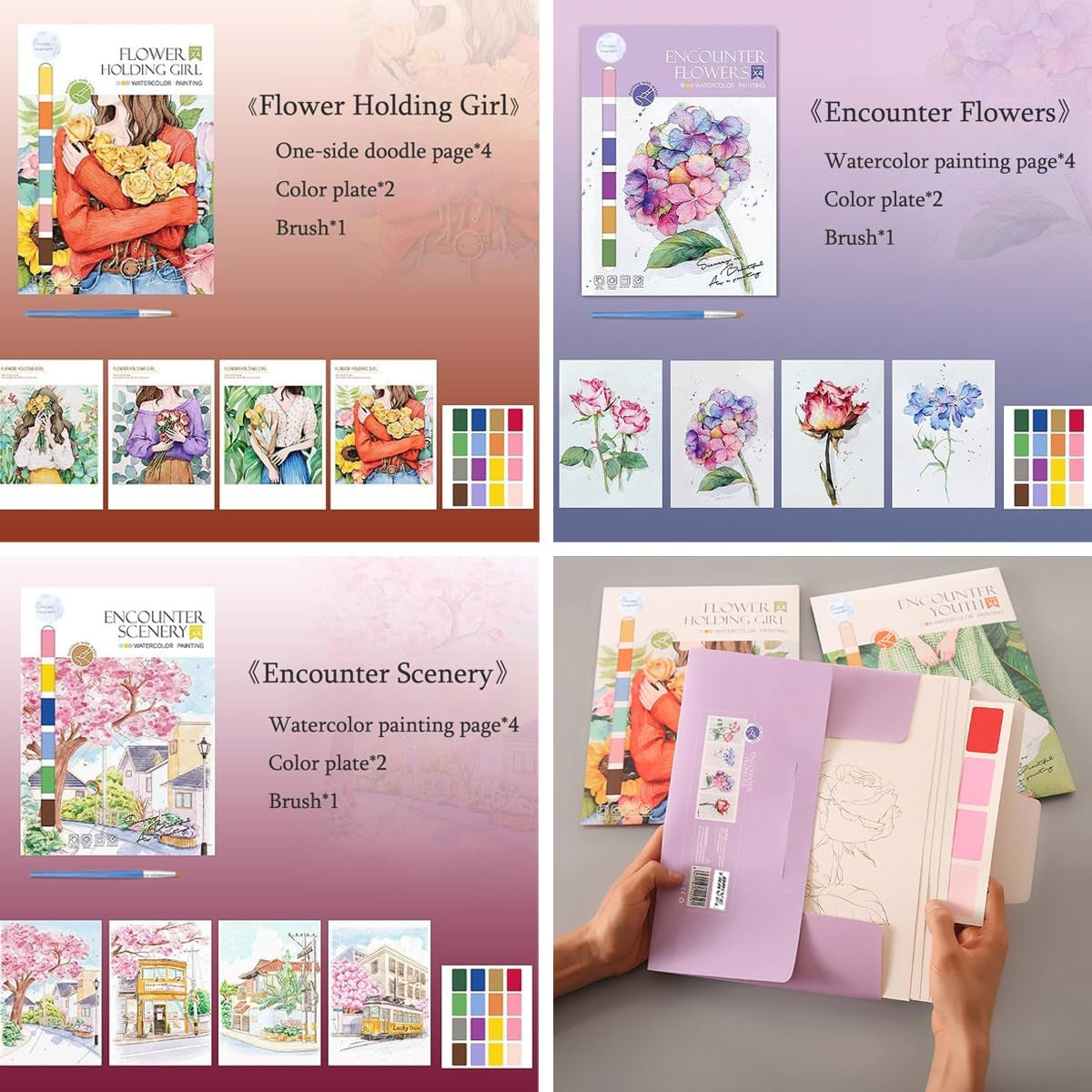 DIY Watercolor Kit 3 Themes12 Watercolor Paintings for Relaxation Watercolor Painting Set Art Craft Presentfor Kids Teens and Adults Beginners 12.4 * 8.8''