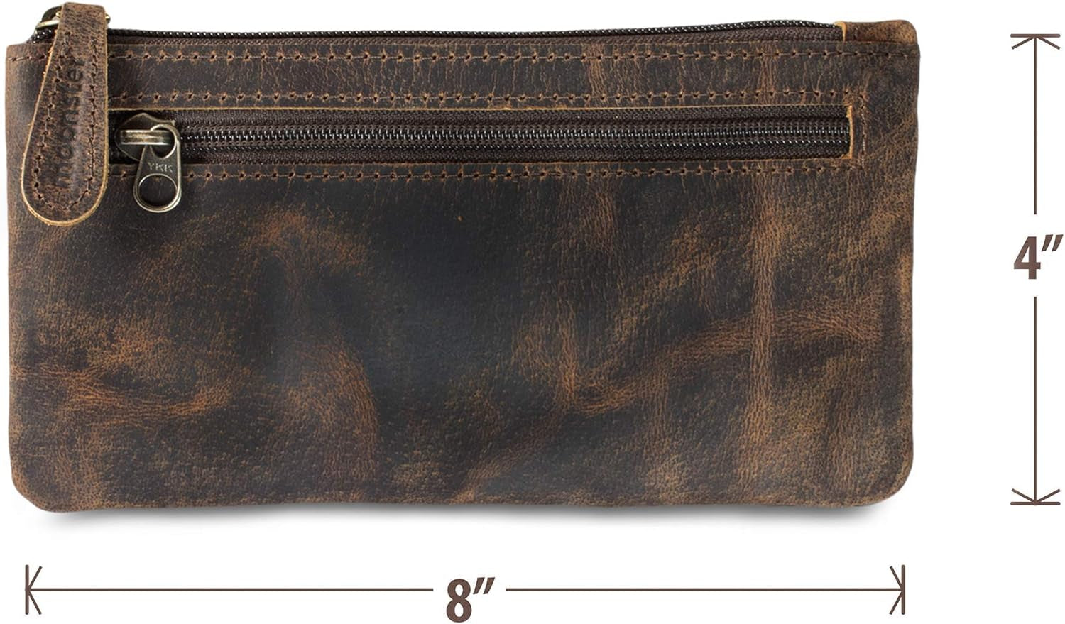 Leather Pencil Case Pouch 8" X 4" Handcrafted Leather Pen Case with Zipper - Elegant & Practical Brown Leather Pencil Pouch with Side Pouches - Pencil Pouch Leather