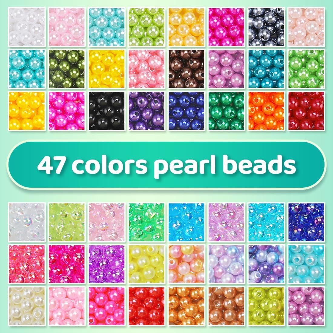 2400Pcs Pearl Beads, Beads, 47 Colors Beads for Beacelets, Multicolor Bracelet Making Kit round Beads for Jewelry Making with Elastic String, DIY Crafts Beads Set.