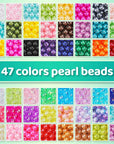 2400Pcs Pearl Beads, Beads, 47 Colors Beads for Beacelets, Multicolor Bracelet Making Kit round Beads for Jewelry Making with Elastic String, DIY Crafts Beads Set.