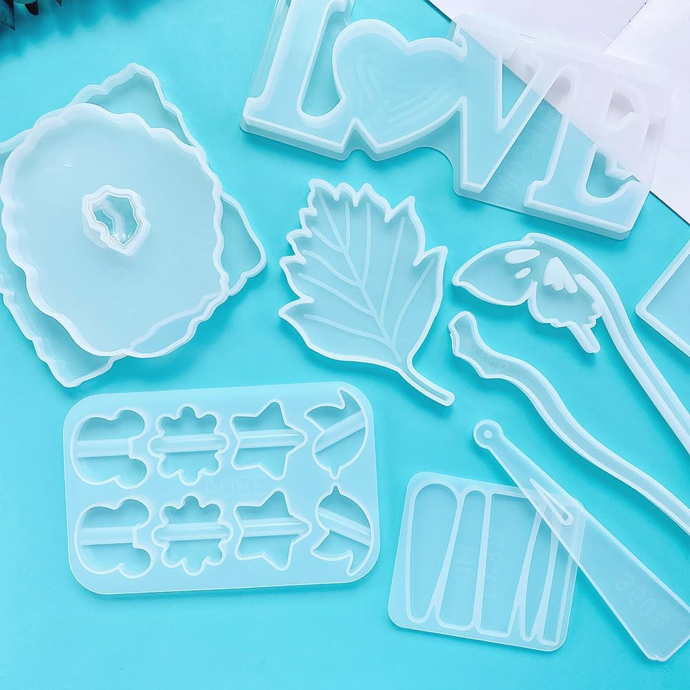 500G Random Resin Molds,Mystery Box Silicone Molds for Epoxy Resin,Blessing Bags Blind Box Moldes De Silicona Para Resina,Contains Pendants,Coasters,Trays,Letters and Other Random Moulds