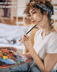 Artist Paint Brushes Set of 12 - Paint Brushes for Acrylic Painting, No Shedding Flat Fan Acrylic Paint Brushes, Face Watercolor Nail Oil Paint Brushes with Aluminum Ferrule & Wooden Handle