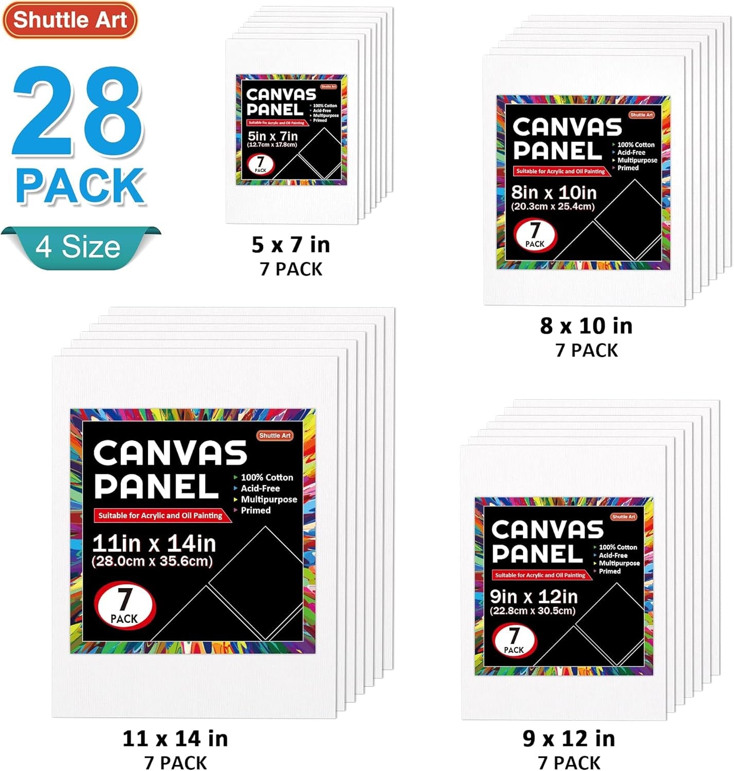 50 Pack Canvas Painting Kit,  Painting Supplies with 28 Multi Sizes Canvas Boards for Painting and 22 Tools Including Paint Brushes, Palette, Painting Knives for Acrylic, Oil, Gouache Paint