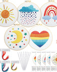 5 Set Embroidery Kit for Beginners Boho Rainbow Cross Stitch with Patterns Embroidery Hoops Instructions Embroidery Floss Needlepoint Kits DIY Adult Beginner Cross Stitch Crafts