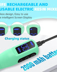 Epoxy Resin Mixer, Rechargeable Handheld Mixer, Epoxy Mixer for Resin with 4PCS Mixing Paddles,Resin Mixer Electric for Epoxy Resin, Silicone, Paint Mixing, DIY Crafts,Epoxy Stirrer(Light Green)