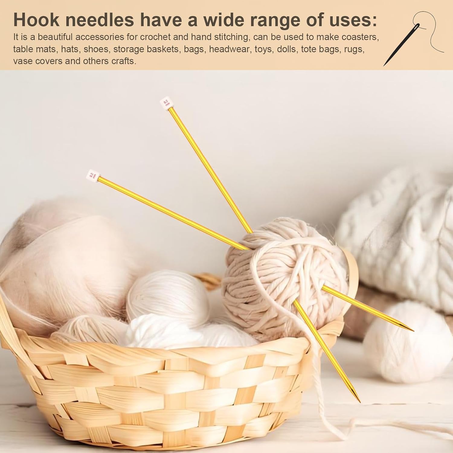 28Pcs/14 Pairs Stainless Steel Knitting Needles Set, Colored Straight Single Pointed Metal Knitting Needles, 14 Size from 2.0Mm-10.0Mm, 9.8 Inches Length for Handmade DIY Knitting (25Cm)