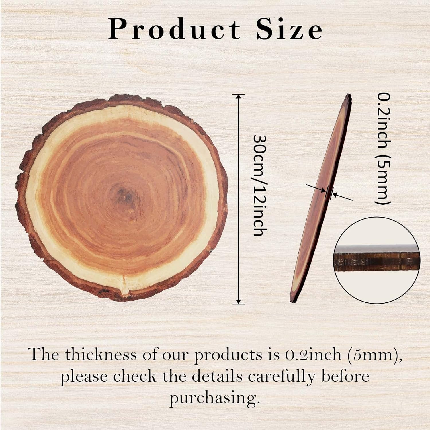 4 Pack 12 Inch X 5MM Artificial Thin UV Printed round Plywood, Imitative Wood Slices Place Mats for Wedding Centerpiece, Table Centerpieces and Other DIY Decoration Projects