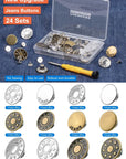 Jeans Button Replacement No Sew:  24 Sets Metal Buttons for Pants - Instant Adjustable Button - Tighten Waist Size by 1 Inch or Extend an Extra Inch - Contains a Removable Screwdriver