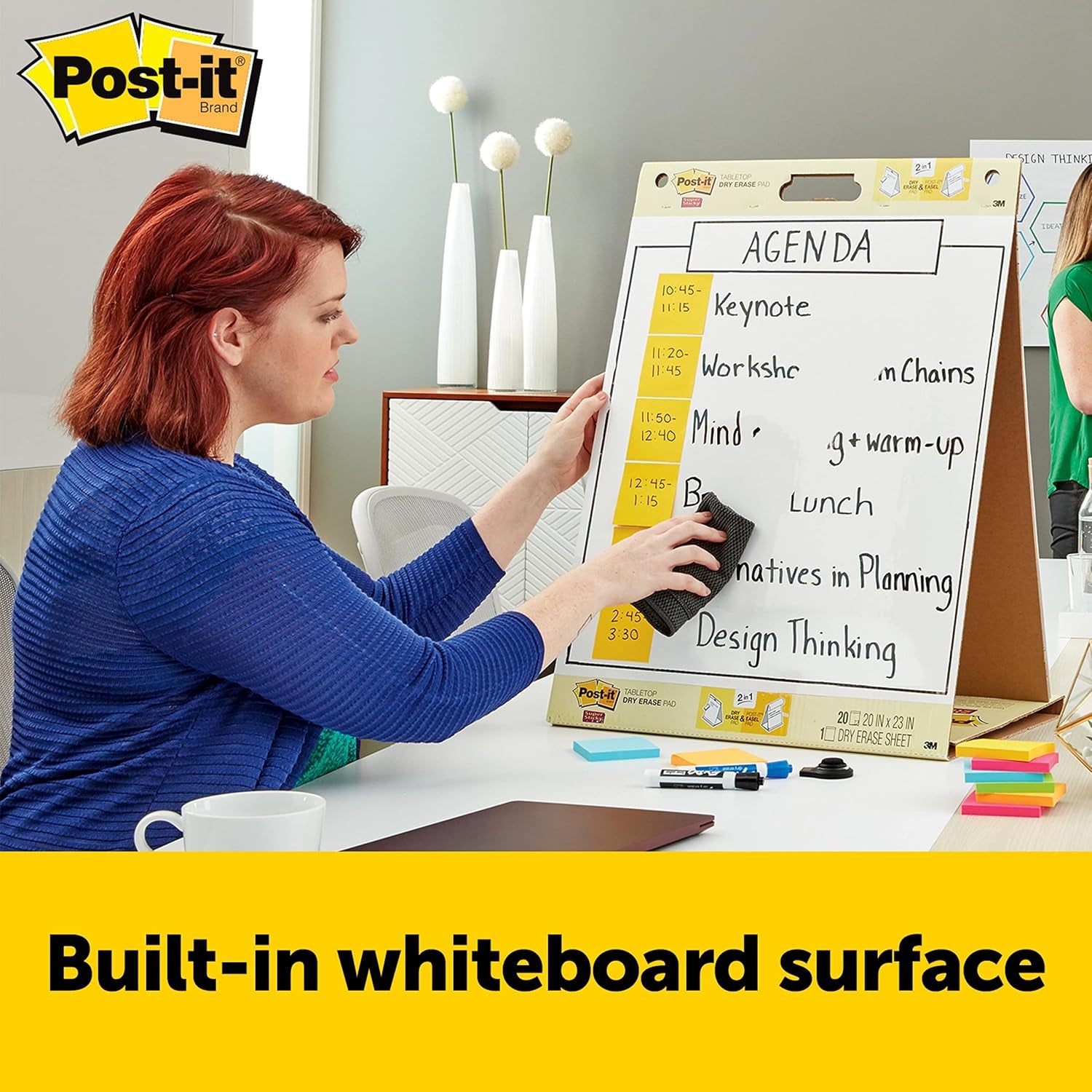 Super Sticky Portable Tabletop Easel Pad W/Dry Erase Panel, Great for Virtual Teachers and Students, 20X23 Inches, 20 Sheets/Pad, 2 Pads, Built-In Stand (563DE VAD 2PK) , White