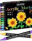 Dual Tip Acrylic Paint Pens, 26 Colors, Medium and Brush Tips, Ideal for Rock Painting, Ceramic, Wood, Plastic, Calligraphy, Scrapbooking, Card Making, DIY Crafts