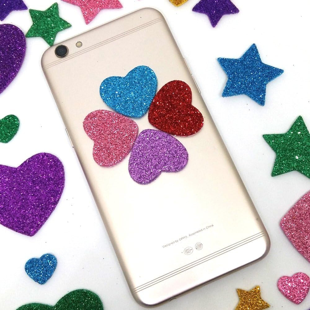 260 Pieces Colorful Glitter Foam Stickers Self Adhesive Stars Mini Heart Shapes Glitter Stickers, Kid&#39;S Arts Craft Supplies Greeting Cards Home Decoration Stars&amp;Heart Shapes