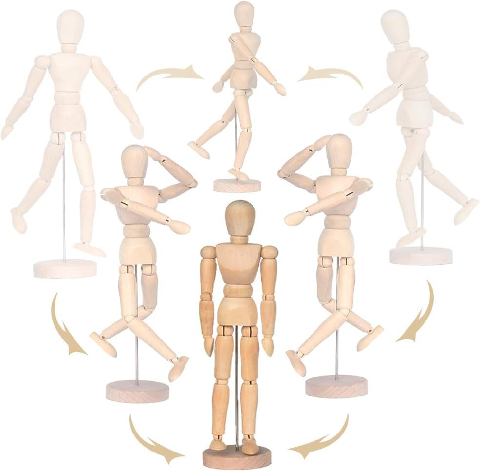 2 Pack 12 Inches Tall Wooden Mannequin Artist Manikin with Stand - Great for Drawing or Desktop Decor （Men and Women/Dad and Mom ）