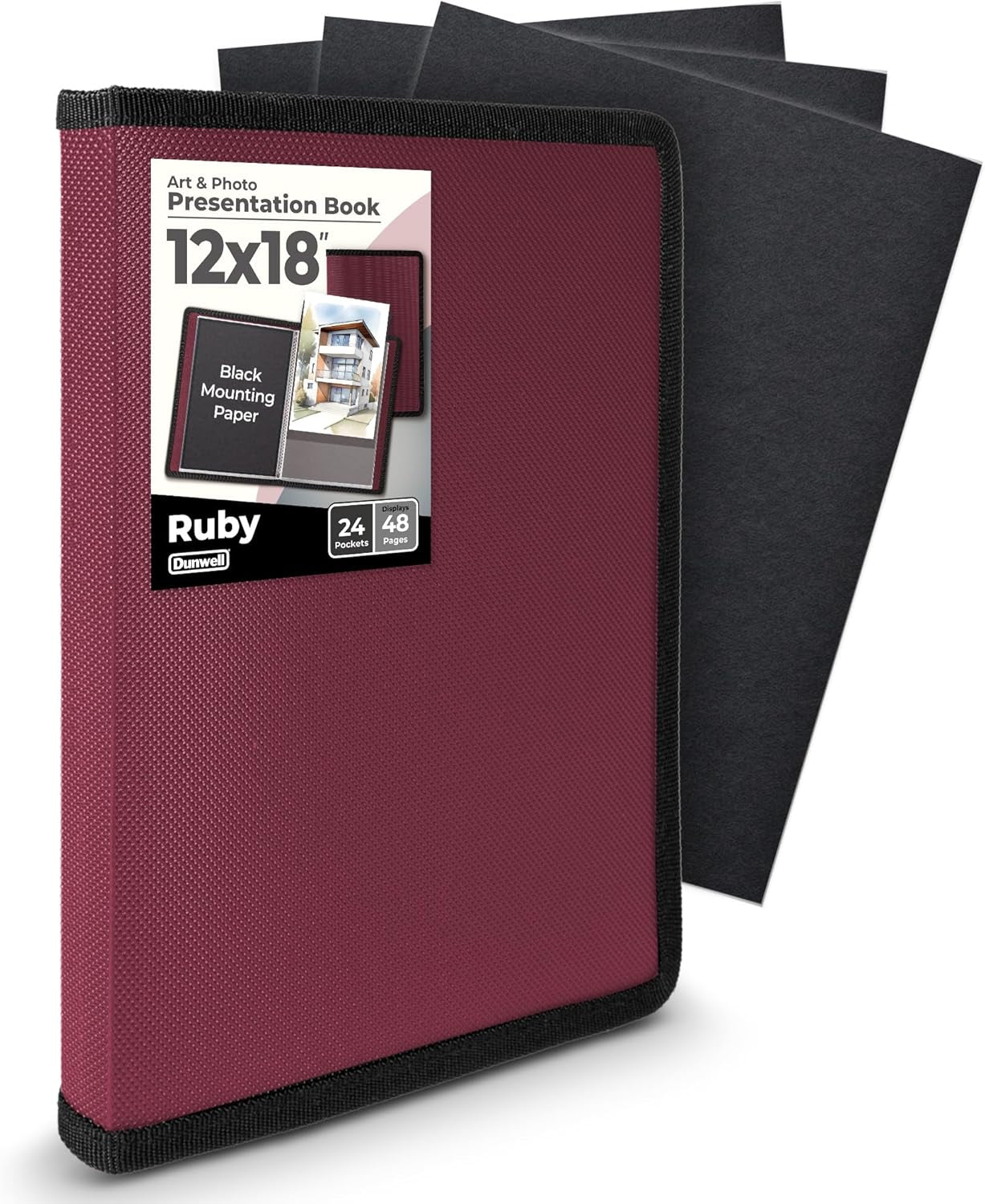 11X17 Art Portfolio Binder with Mounting Paper - (Ruby) Large Portfolio Folder for Artwork Displays 48 Pages, 11 X 17 Presentation Folder with Plastic Sleeves, Portfolio Binder Organizer