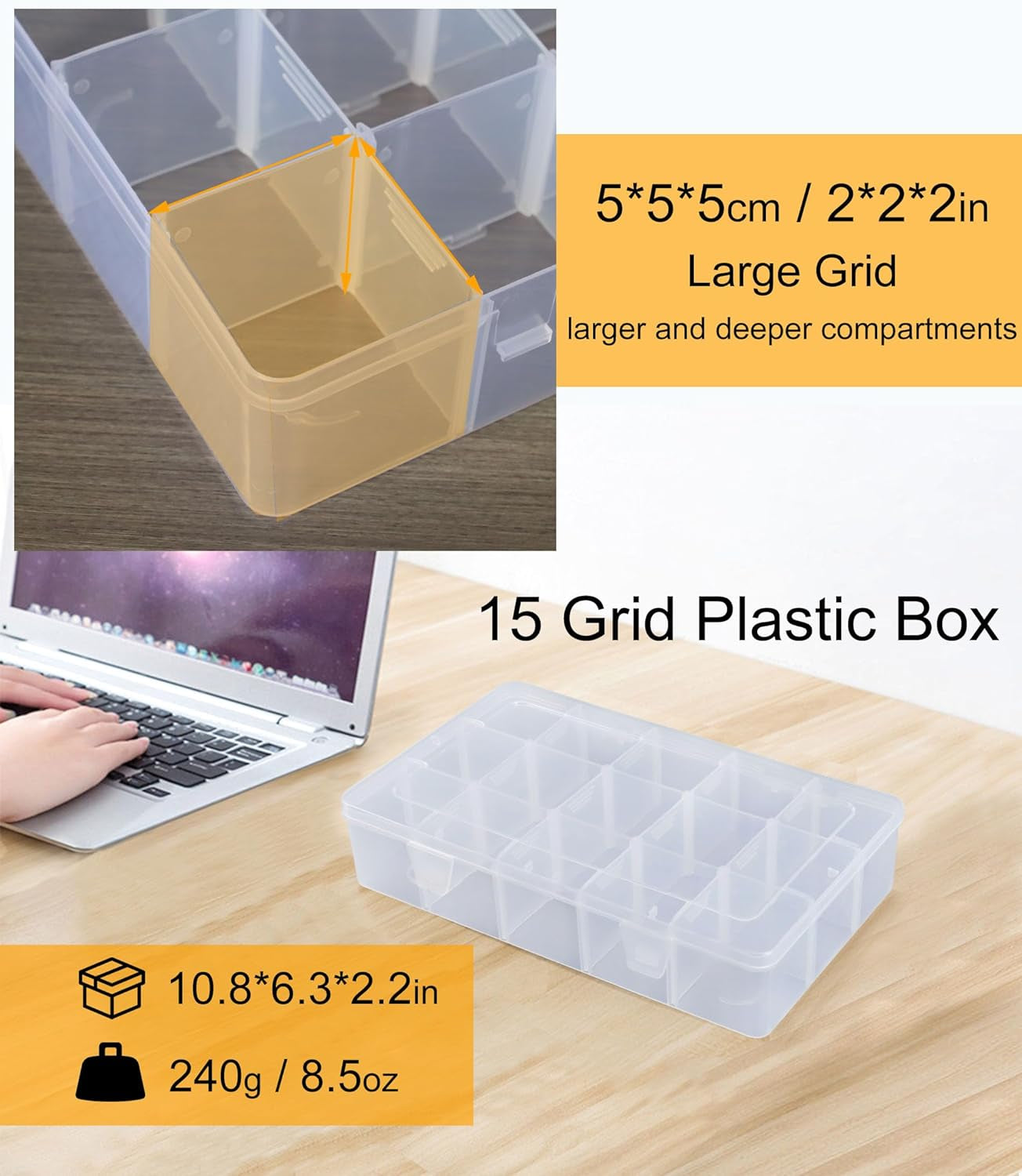 Tackle Box Organizer Plastic Organizer Box with Dividers Bead Organizer Box Container Clear Snackle Box Container Large 15 Grid Box Organizer