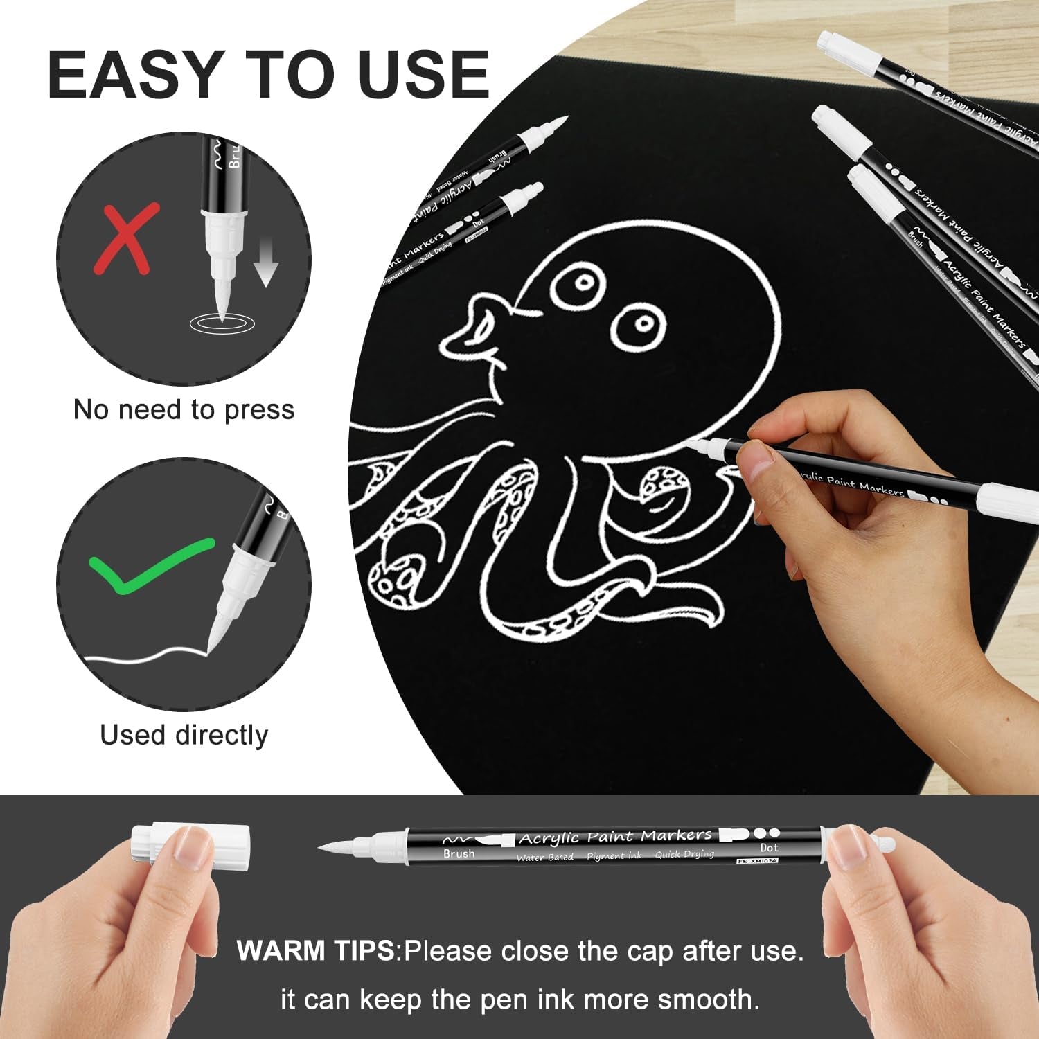 Dual Tip White Paint Pens White Acrylic Markers for Rock Painting,Ceramic,Glass,Wood,White Acrylic Paint Markers 8Pcs (White-8 Pack)