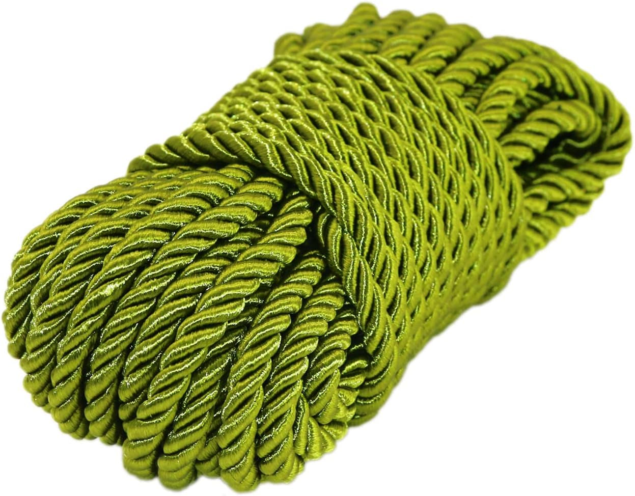 U Pick 10Yds 5Mm 3 Braided Cord Decorative Twisted Satin Polyester Twine Cord Rope String Thread Shiny Cord Choker Thread (17:Olive Green)