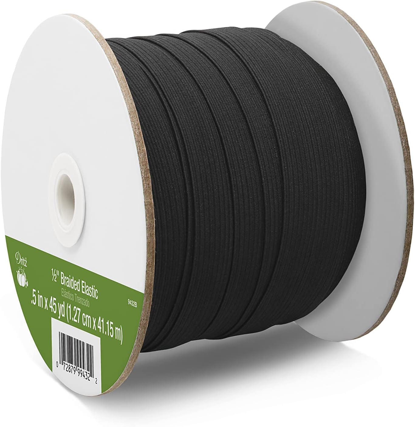 1/2&quot; Braided, Black, 45 Yd Elastic, 1/2-Inch by 45-Yard