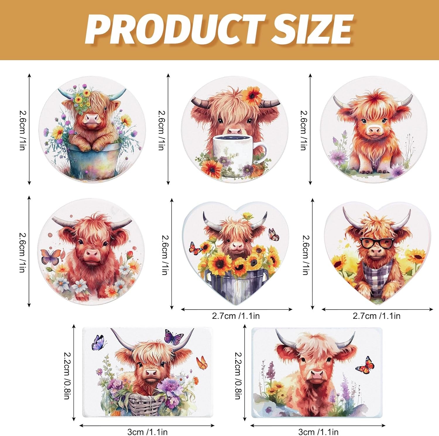 16Pcs Highland Cow Focal Silicone Beads round Rectangle Heart Shape Loose Spacer Beads Assorted Cattle Beads for DIY Crafts Jewelry Necklaces Bracelets Keychain Pen Making