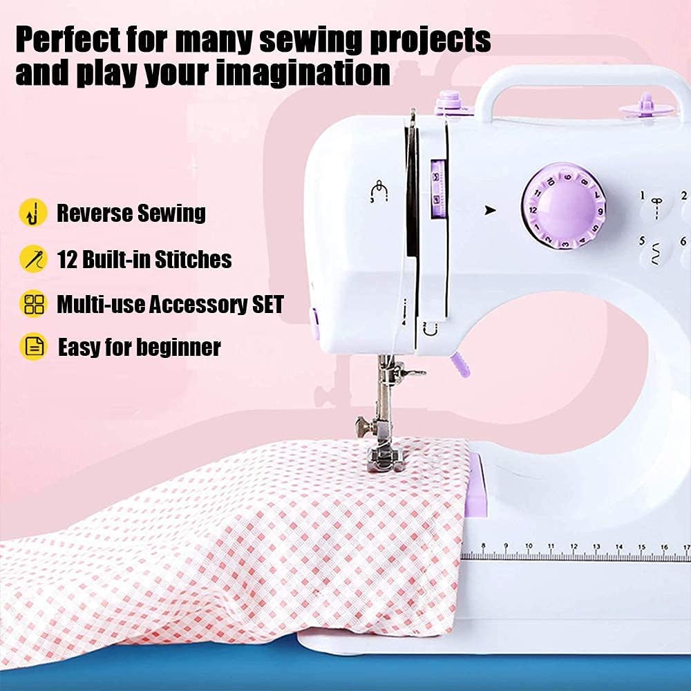 Sewing Machine Portable Mini Electric Sewing Machine for Beginners 12 Built-In Stitches 2 Speed with Foot Pedal，Light, Storage Drawer.