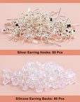 Earring Hooks with Pinch Bails Clasp 80 Pcs/40 Pairs, 160 Pcs Earring Making Supplies Kit with Earring Backs for Jewelry Making, Hypoallergenic Ear Wires Fish Hooks (Silver)