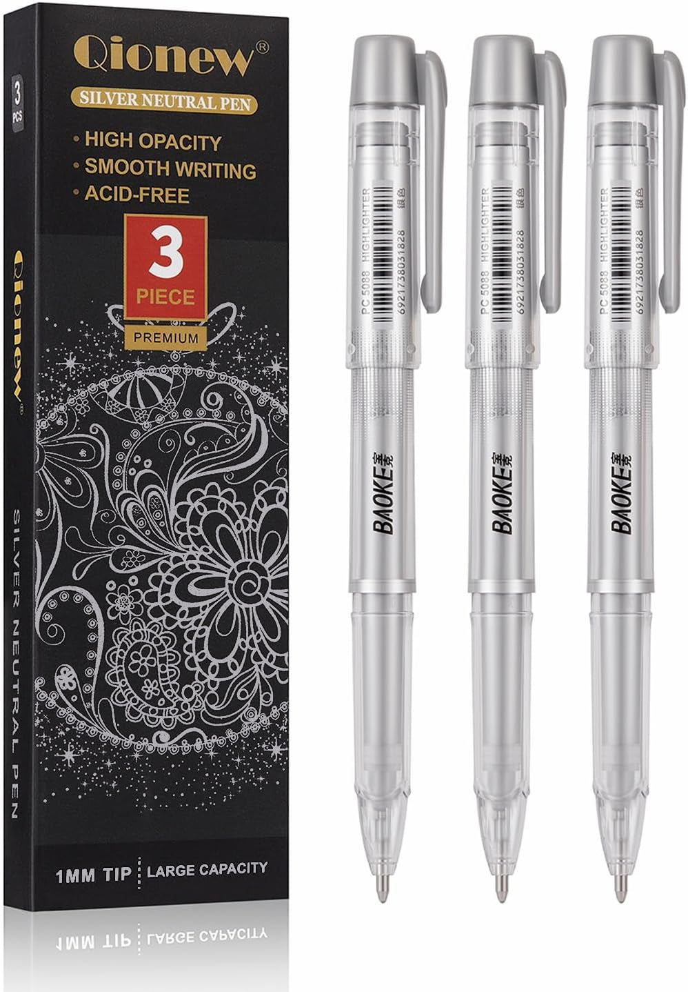 3 Colors Gel Pen Set - White, Gold and Silver .1Mm Extra Fine Point Pens Gel Ink Pens Opaque Archival Ink Pens for Black Paper Drawing, Sketching, Illustration, Card Making, Bullet Journaling
