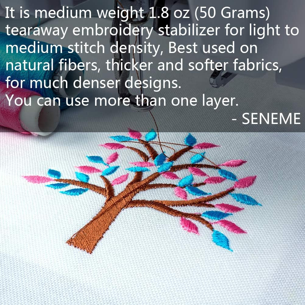 Tear Away Stabilizer for Embroidery Backing 8"X8" - 100 Precut Sheets,  Medium 1.8Oz Embroidery Stabilizers - Tearway Embroidery Stabilizer for Machine and Hand Sewing - Fits 4X4 and 6X6 Hoops