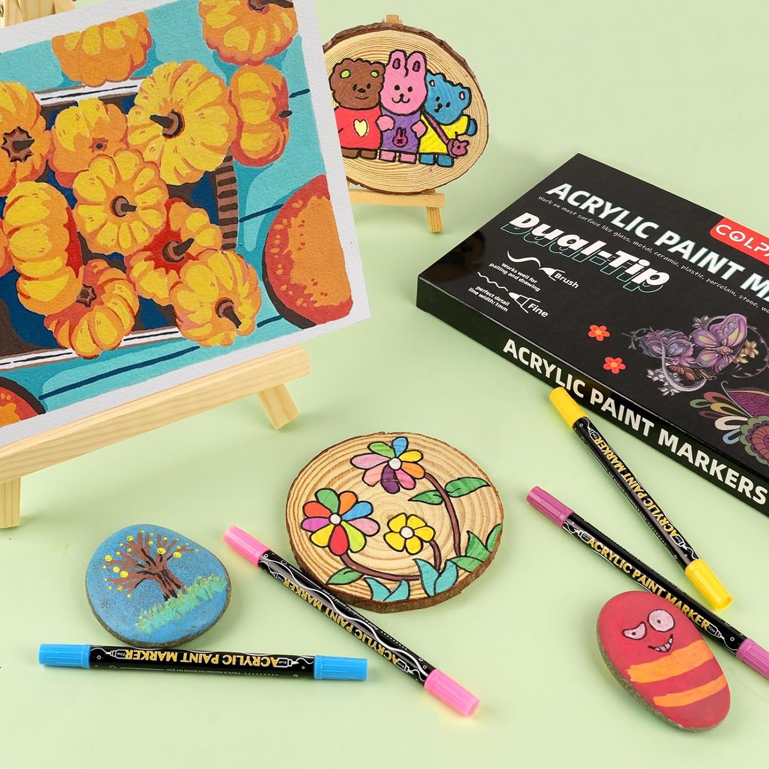 Dual Tip Acrylic Paint Markers,48 Colors Dual Tip Acrylic Paint Pens Paint Markers,Includes 10 Metallic Brush Tip Fine Tip Paint Markers for Rock Painting,Plastic,Canvas and Diy Crafts Art Supplies