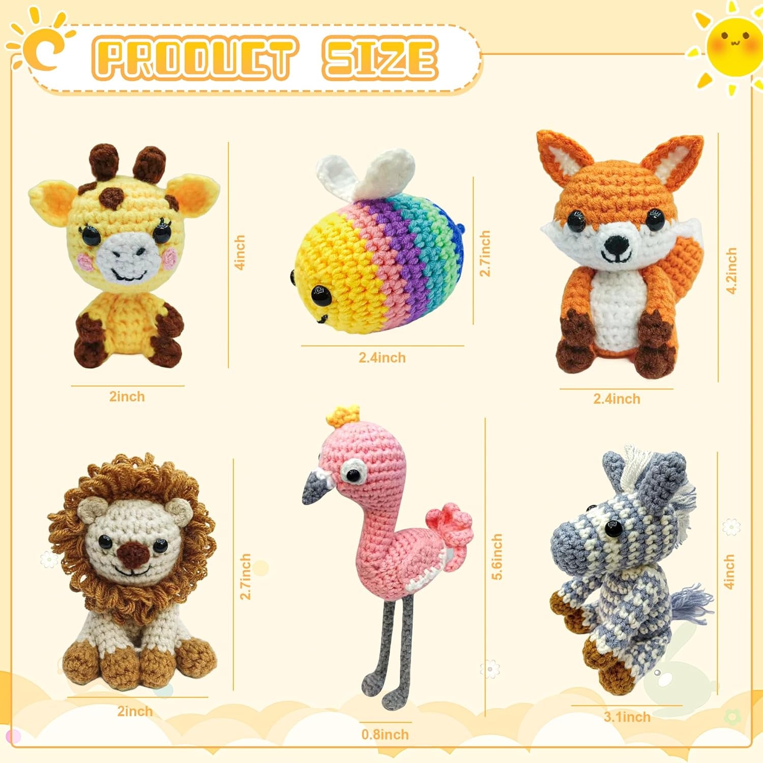 6Pcs Crochet Kit for Beginners, 2024 DIY Craft for Adults and Kids, Great Gift for Crochet Lovers, Crochet Animal Kits with Step by Step Videos,Yarn,Crochet Hook,Birthday Gift, Holiday Gift