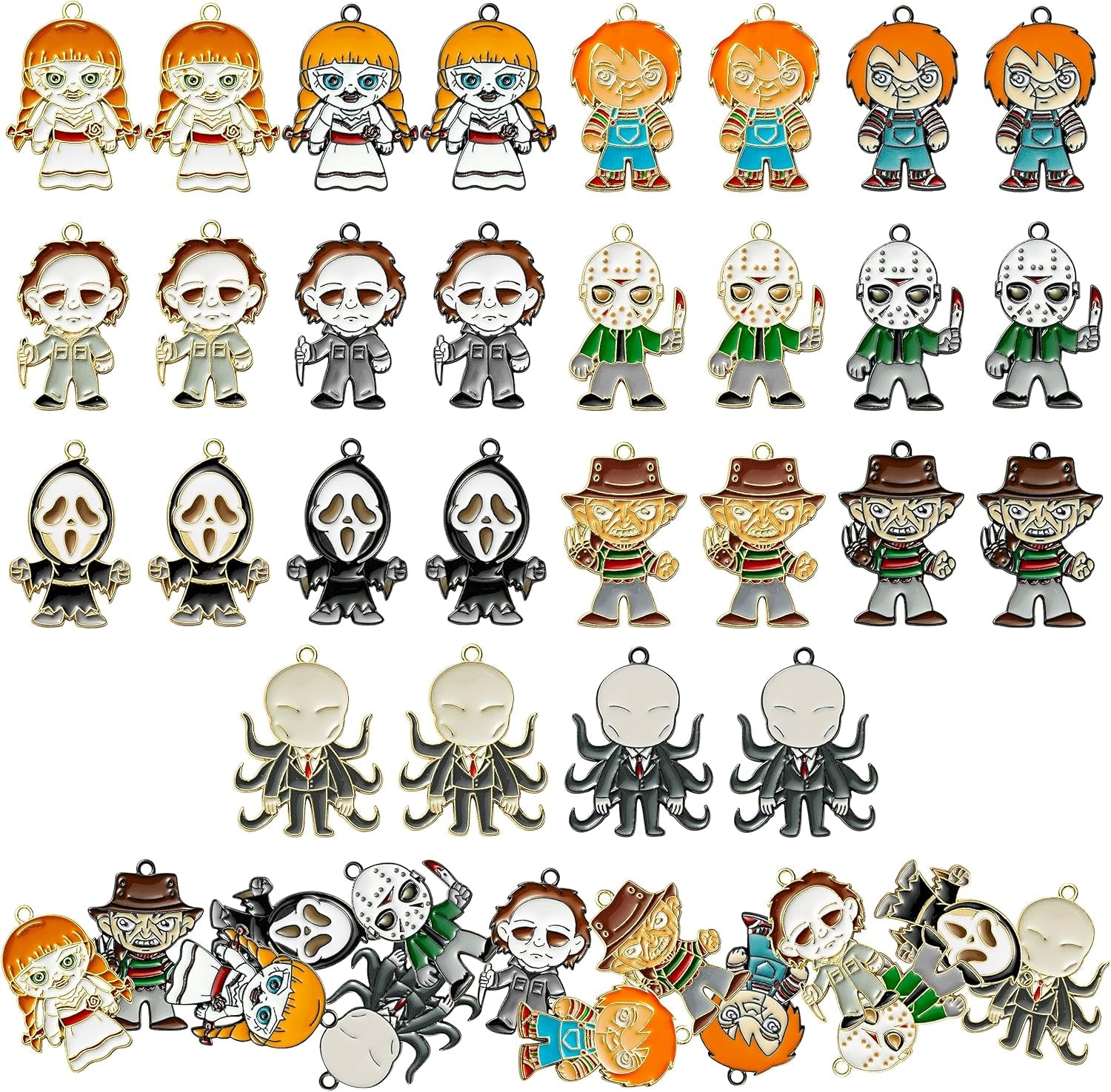 28Pcs Horror Classic Movie Character Charms Halloween Enamel Pendants, Horror Alloy Charm Pendant Ghost Dangle Halloween Scary Earring Necklace Bracelet Charms for Jewelry Making DIY Crafts Gifts