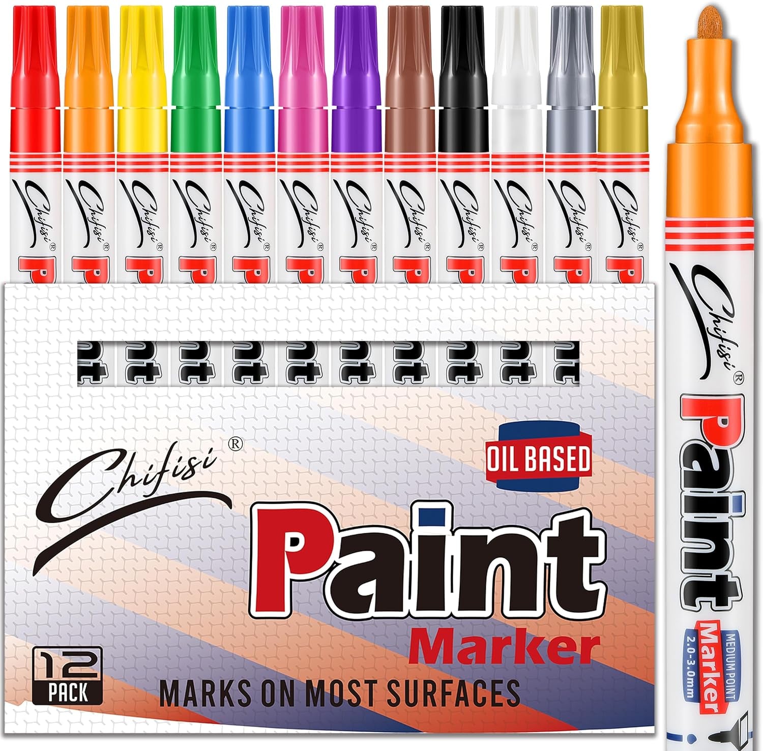 Permanent Paint Pens,Medium Tip Oil-Based Paint Pens,Never Fade Quick Dry and Waterproof Paint Marker Pen for Plastic,Metal, Wood,Glass, Rock, Fabric,Diy Craft and More(Set of 8)