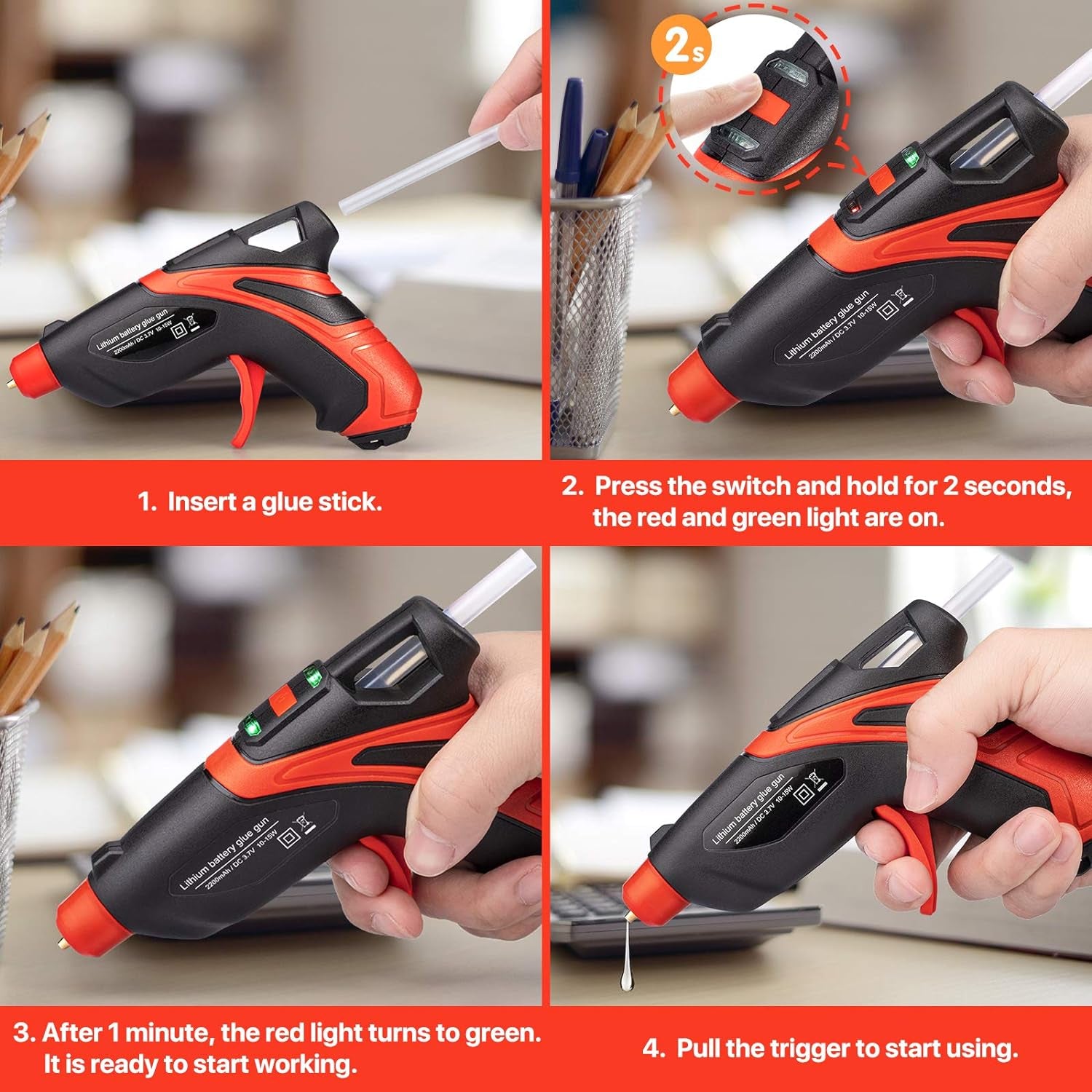 Cordless Hot Glue Gun,Fast Preheating Gun Kit with 30 Pcs Sticks,Usb Rechargeable Melt Tools for Quick Home Repairs, Arts, Crafts, DIY and Festival Decorations