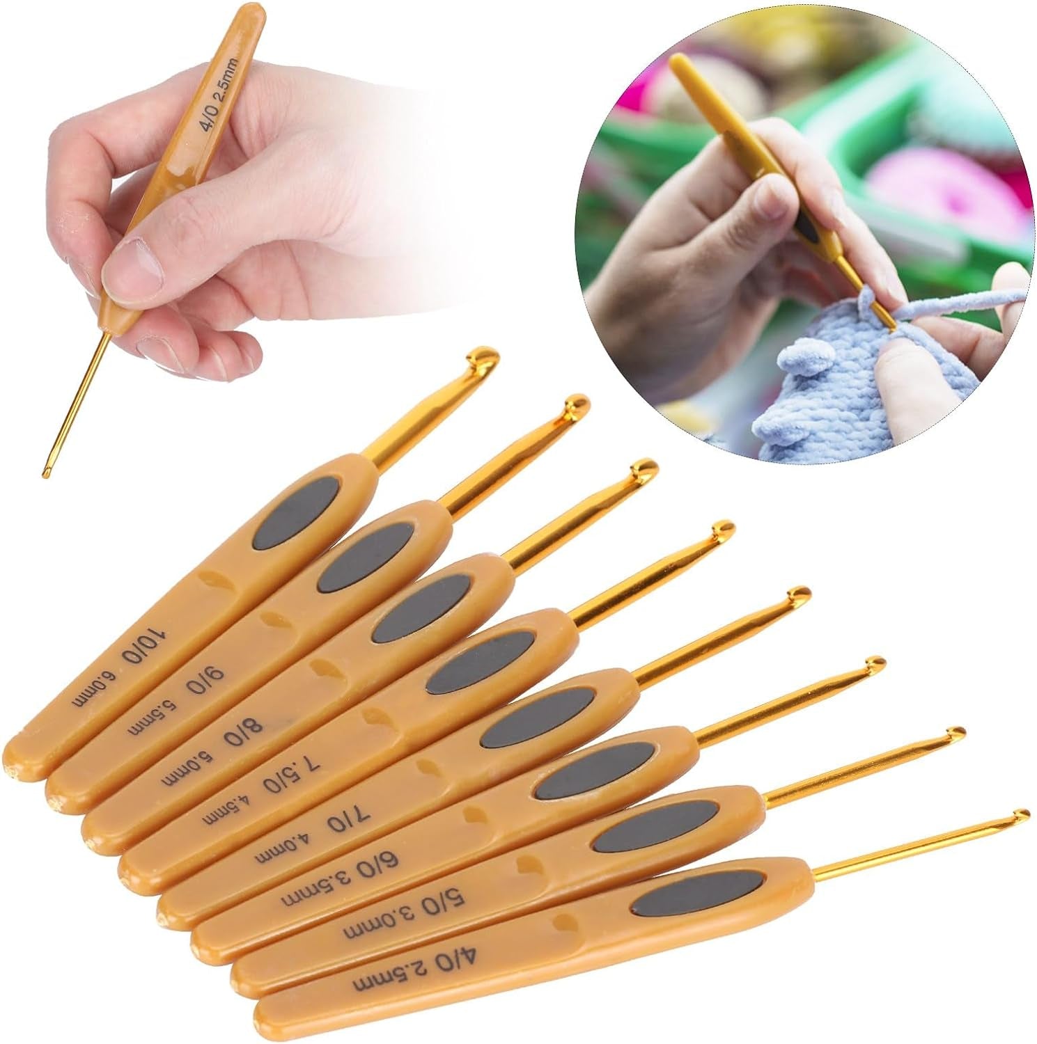Crochet Hooks Sets 8Pcs Soft Touch Crochet Hooks Aluminum Ergonomic Knitting Needles Set for Crocheting Yarn Craft 2.5-6Mm