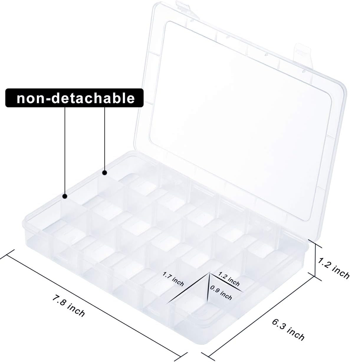 2 Pack 18 Grids Plastic Compartment Container, Bead Storage Organizer Box Case with Adjustable Removable Dividers for Jewelry Craft Tackles Tools, Size 7.8 X 6.3 X 1.2 In, White