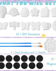 27 Pcs Arts and Crafts Set Painting Kit for Kids Include 12 Unpainted DIY Ceramic Figurines Paint Your Own Figurines with 12 Magnet 2 Brushes and 1 Palette Ceramic Painting Kit for Toddler (Butterfly)