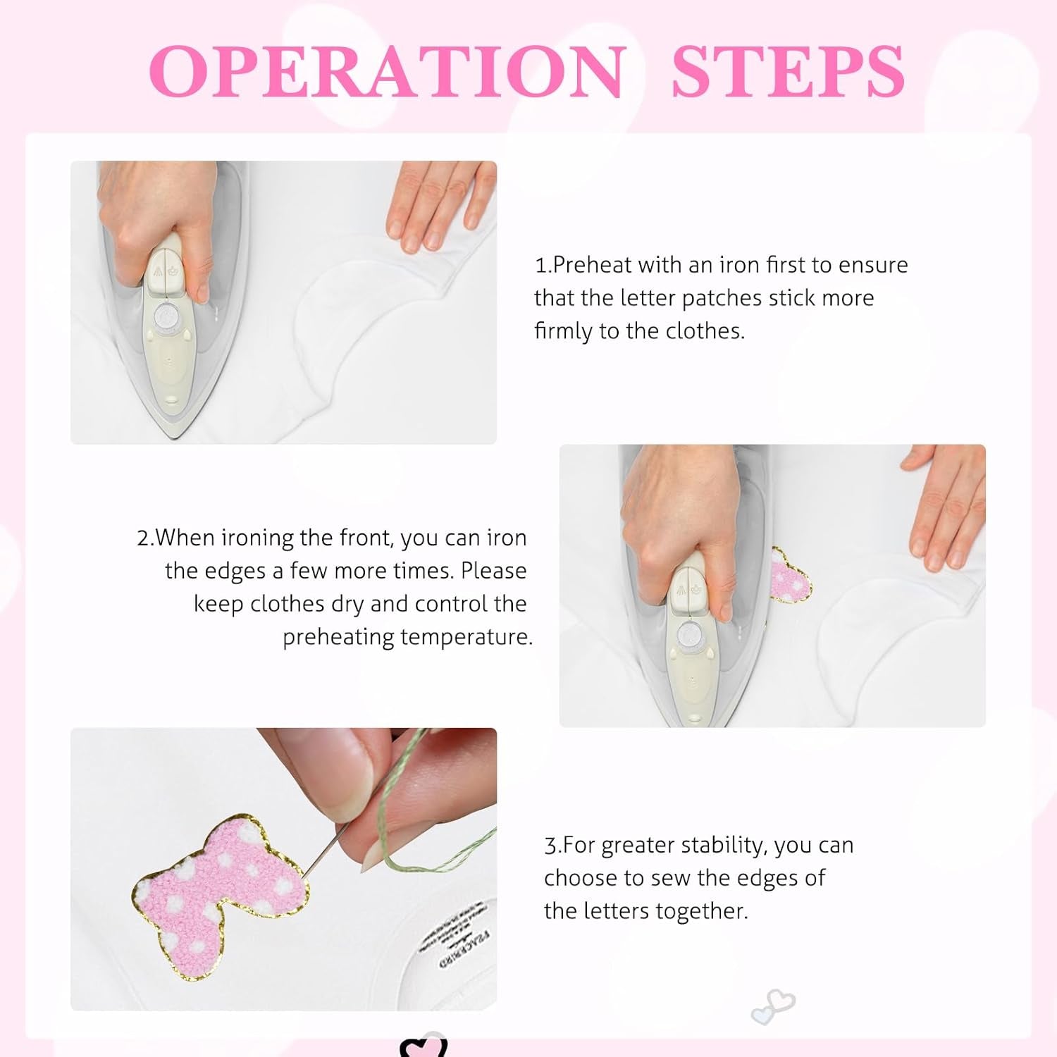 20Pcs Minnie Themed Patch, Pink Mouse Chenille Patches Gold Edges Bowknot Iron on Patch for Bags Hat DIY Clothing Repair